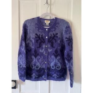 Talbots hand knit petite small mohair blend cardigan Purple sweater soft cozy